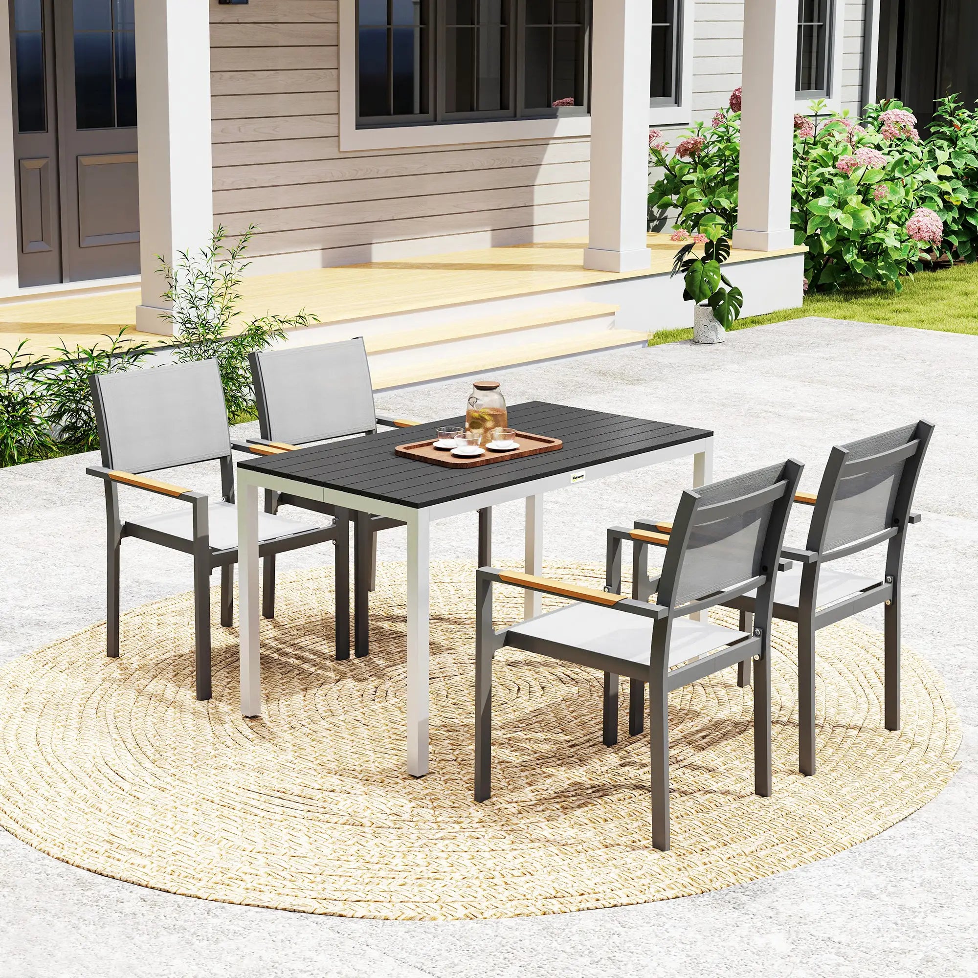 Outdoor Dining Table, 4-6 Seater, Slatted Top, Rust-Resistant Aluminium Frame, Black Patio Dinning Tables at Gallery Canada