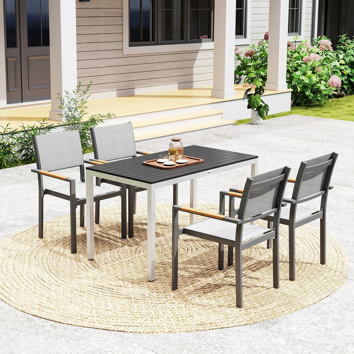 Outdoor Dining Table, 4-6 Seater, Slatted Top, Rust-Resistant Aluminium Frame, Black Patio Dinning Tables at Gallery Canada