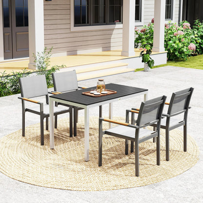 Outdoor Dining Table, 4-6 Seater, Slatted Top, Rust-Resistant Aluminium Frame, Black Patio Dinning Tables at Gallery Canada