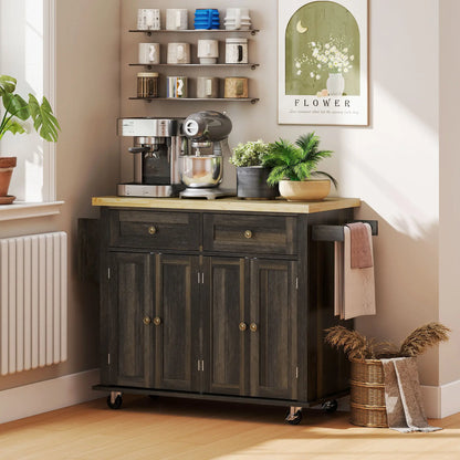 Kitchen Island with Storage, Rolling Cart, Rubber Wood Top, Brown Oak, Brown Kitchen Islands & Kitchen Carts at Gallery Canada