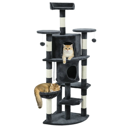 62" Cat Tree, Scratching Post, 2 Condos, Hammock, Perches, Dark Grey Multi-Level Cat Towers at Gallery Canada