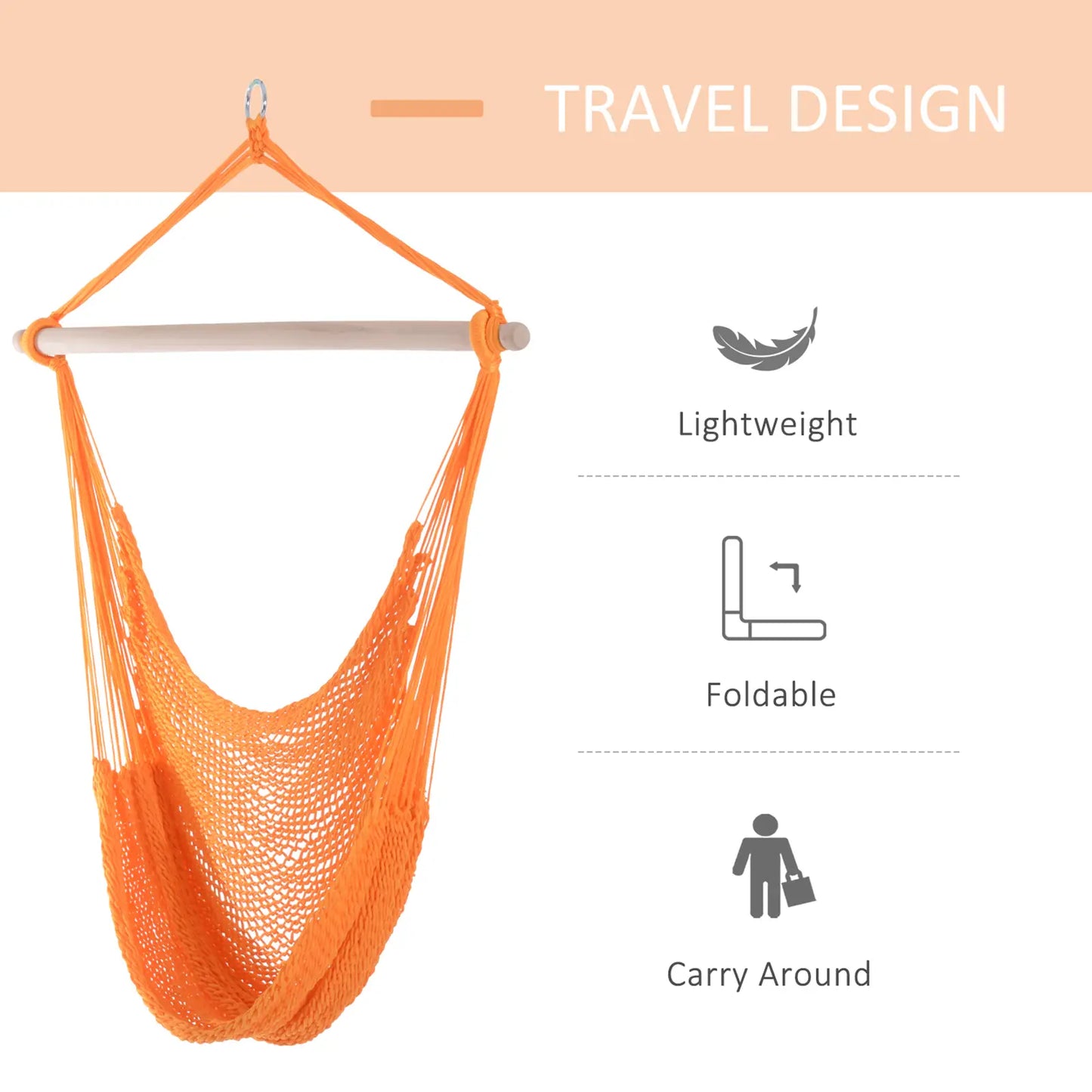 Portable Hammock Chair, Hanging Swing for Outdoor, Garden, Camping, Orange Hammock Swings at Gallery Canada