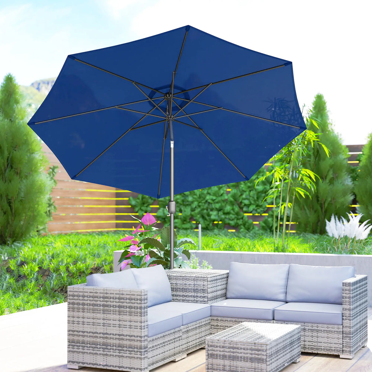 10' X 8' Round Market Umbrella, Blue
