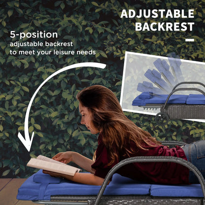 Outdoor Lounger, Deck Chair with Headrest, 5-Level Adjustable, Deep Coffee, Navy Blue Chaise Loungers at Gallery Canada