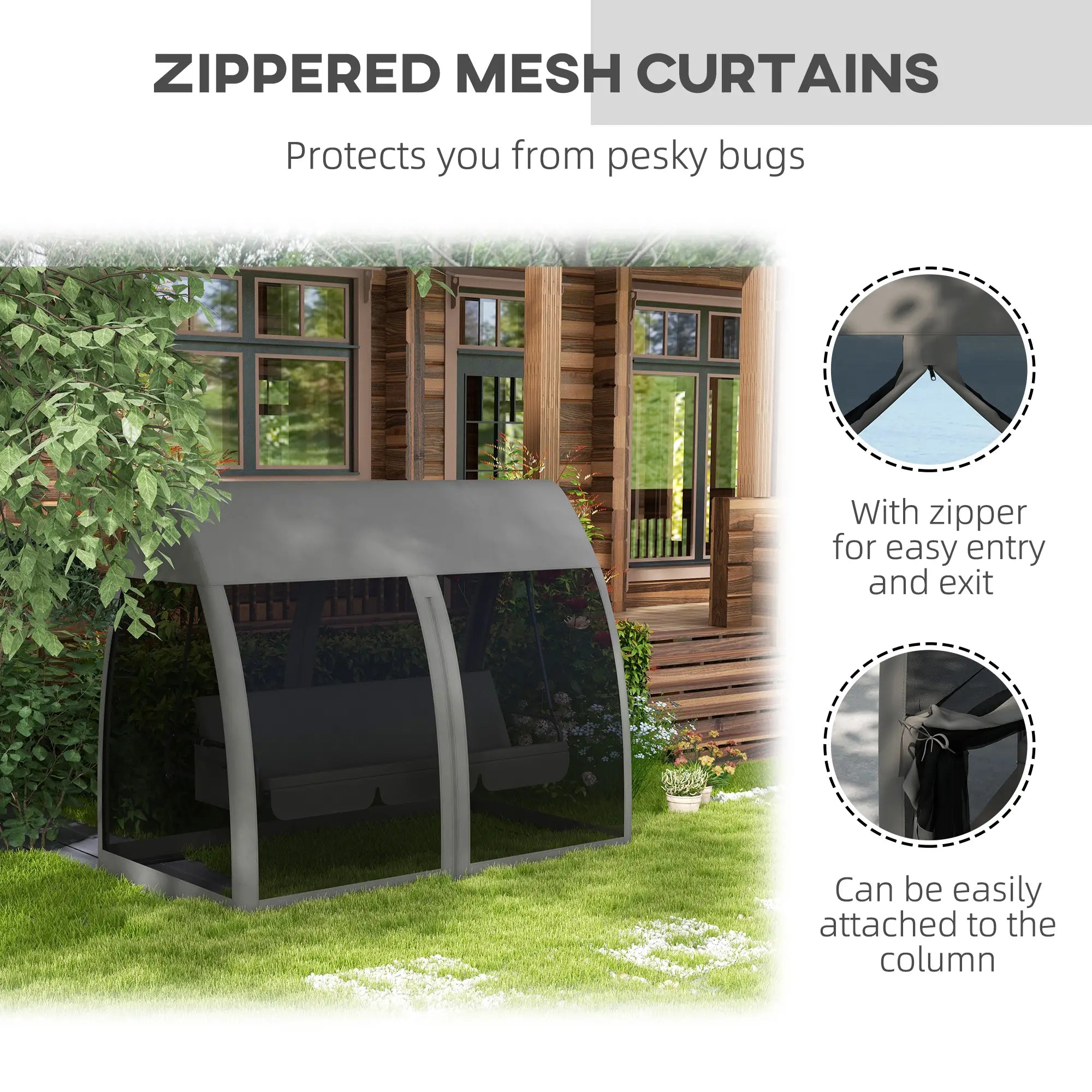 3-Seater Outdoor Swing Chair, Steel Stand, Canopy Netting, Dark Grey Porch Swings with Canopy at Gallery Canada