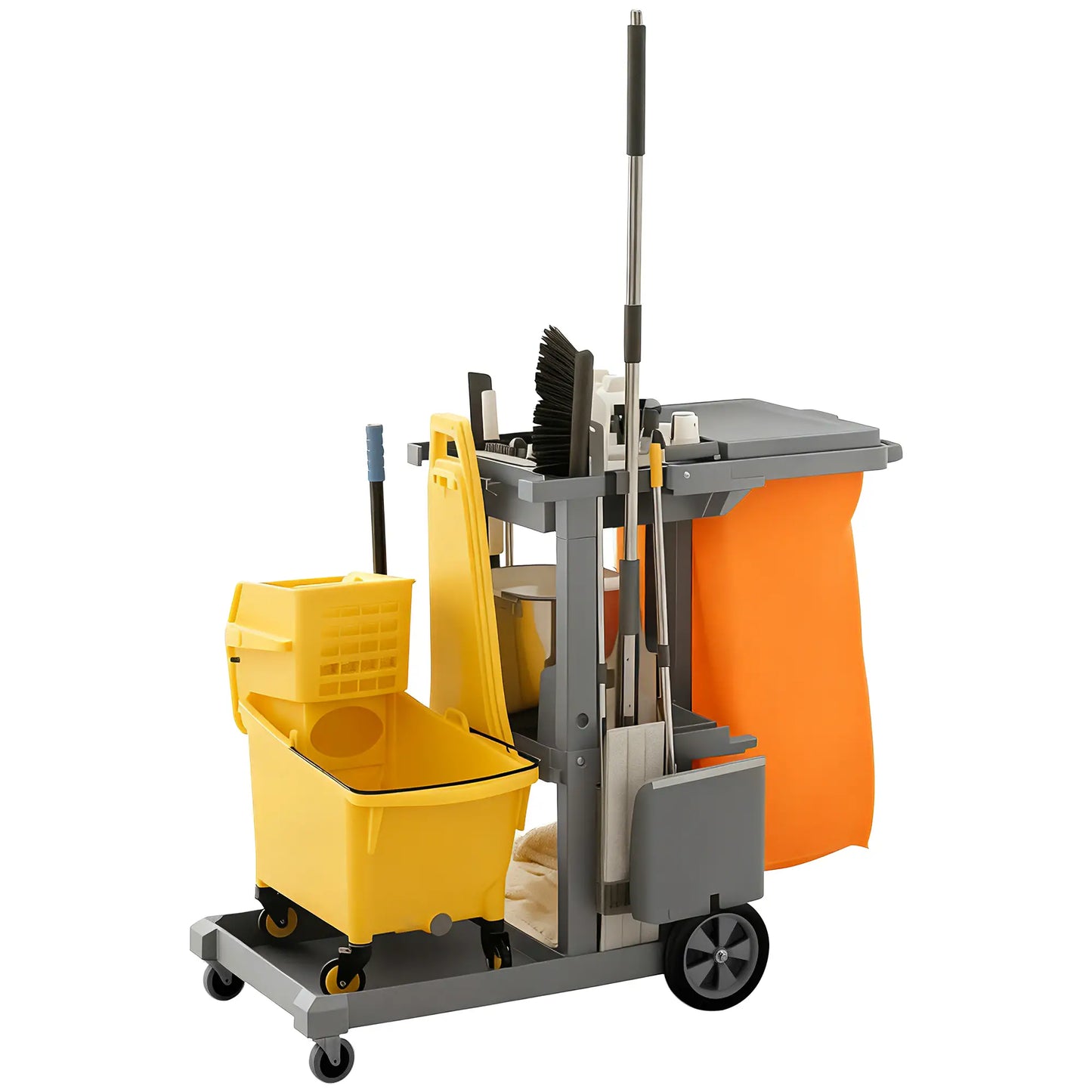 Commercial Janitorial Cart, 3 Tier Shelves, Grey Household Supplies Grey at Gallery Canada