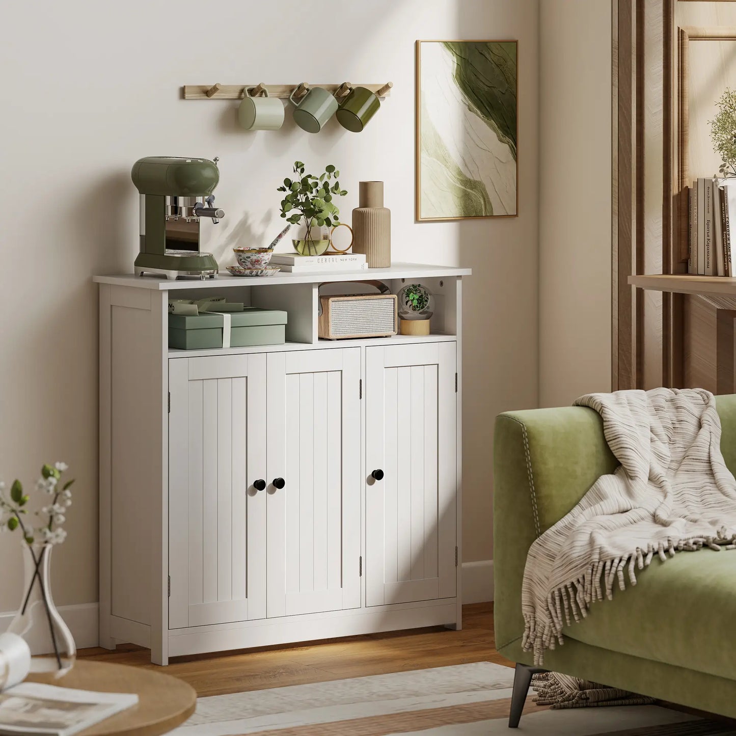 Freestanding Bathroom Floor Cabinet, 3 Doors, 2 Shelves, Adjustable, White Freestanding Bathroom Cabinets at Gallery Canada