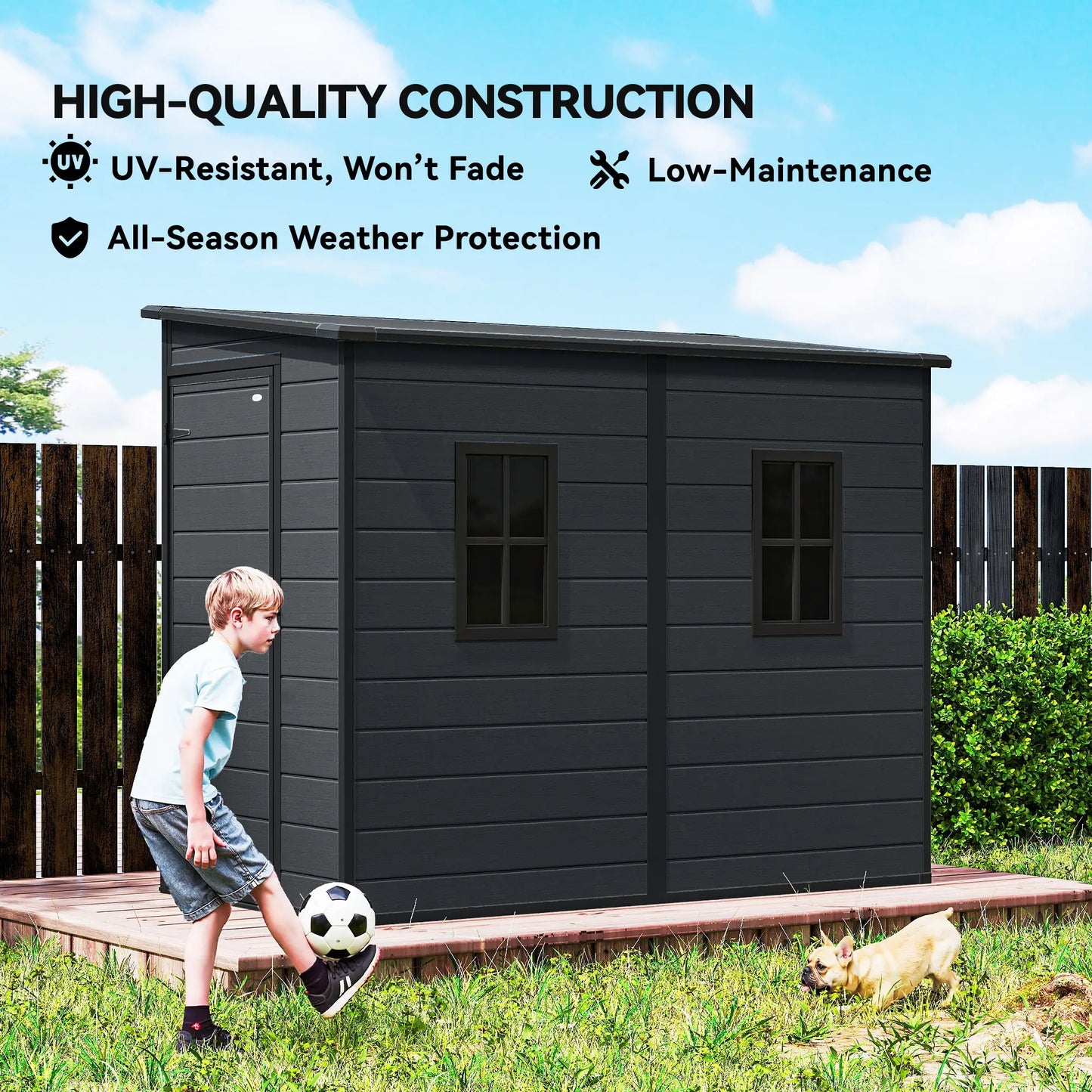 4.3' x 8' Dark Grey Outdoor Storage Shed With Floor, Lockable Doors, Dark Grey Sheds at Gallery Canada