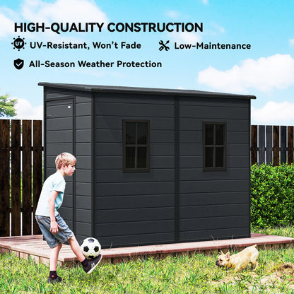 4.3' x 8' Dark Grey Outdoor Storage Shed With Floor, Lockable Doors, Dark Grey Sheds at Gallery Canada