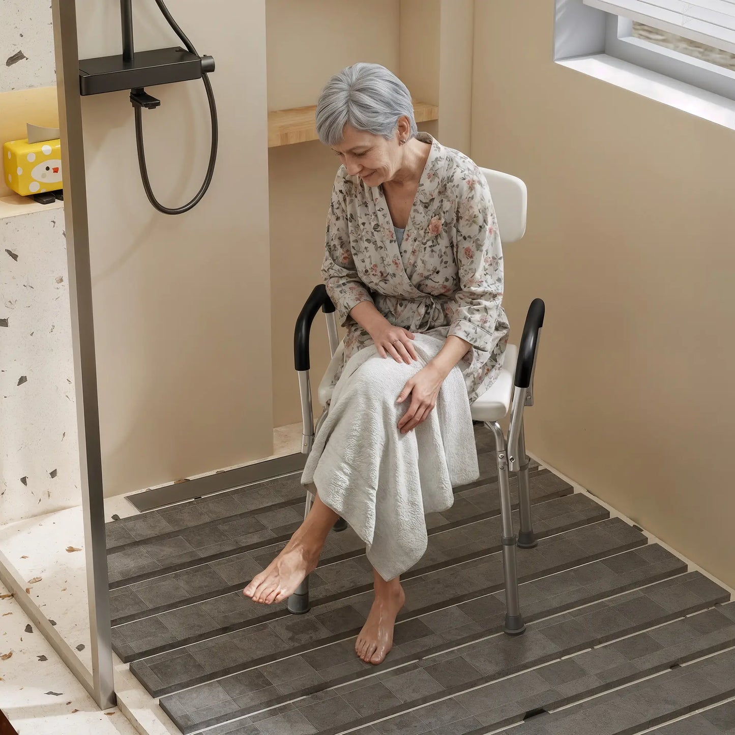 Adjustable Medical Shower Chair with Back, Padded Arms, Non Slip Tub Safety Seat Bath Chairs at Gallery Canada