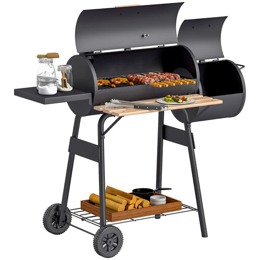 Charcoal BBQ Grill With Offset Smoker, 124 x 53 x 104 cm, Black Charcoal BBQ Grils Black at Gallery Canada