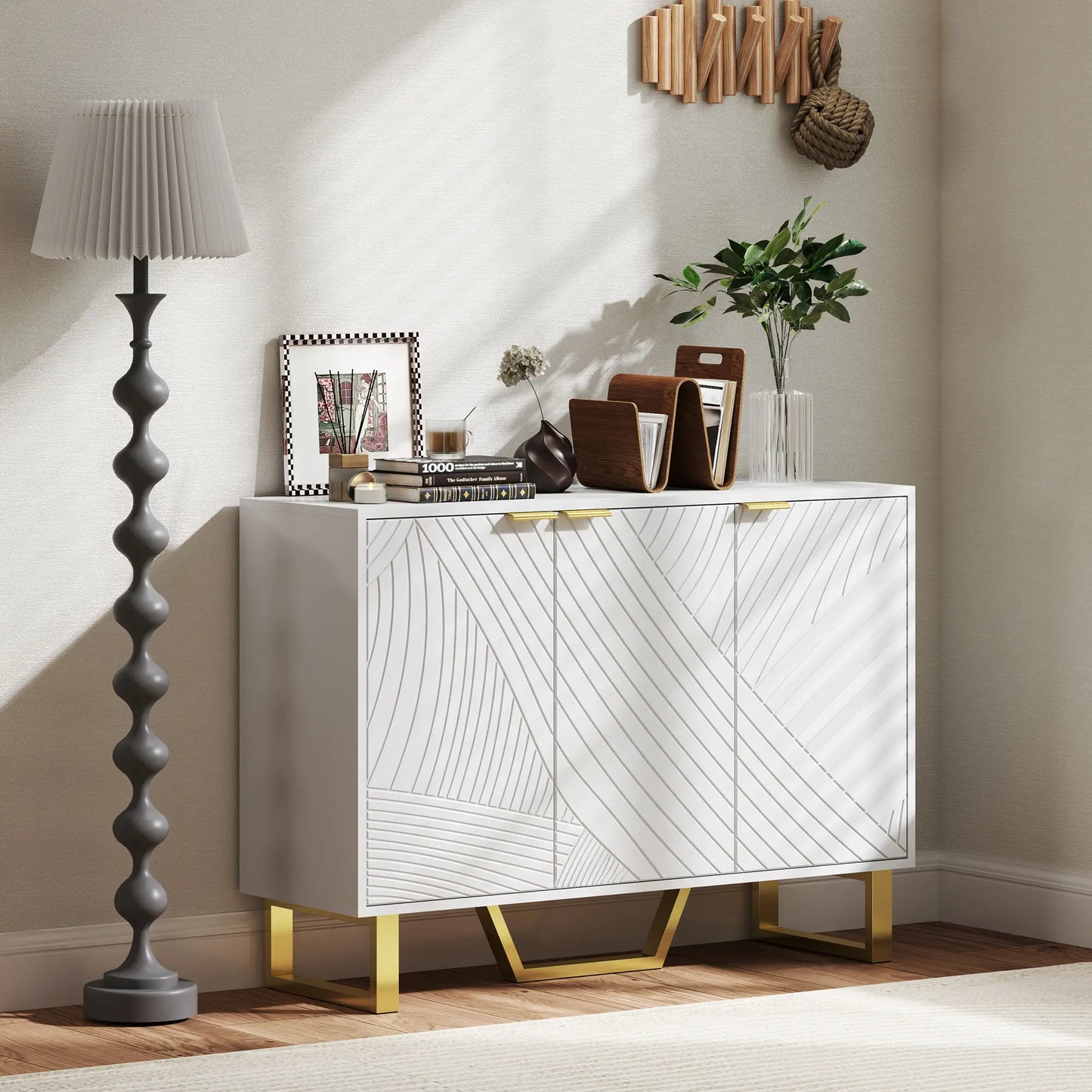 Sideboard Buffet Cabinet, Adjustable Shelves, TV Cabinet for 50 Inch, White Storage Cabinets at Gallery Canada