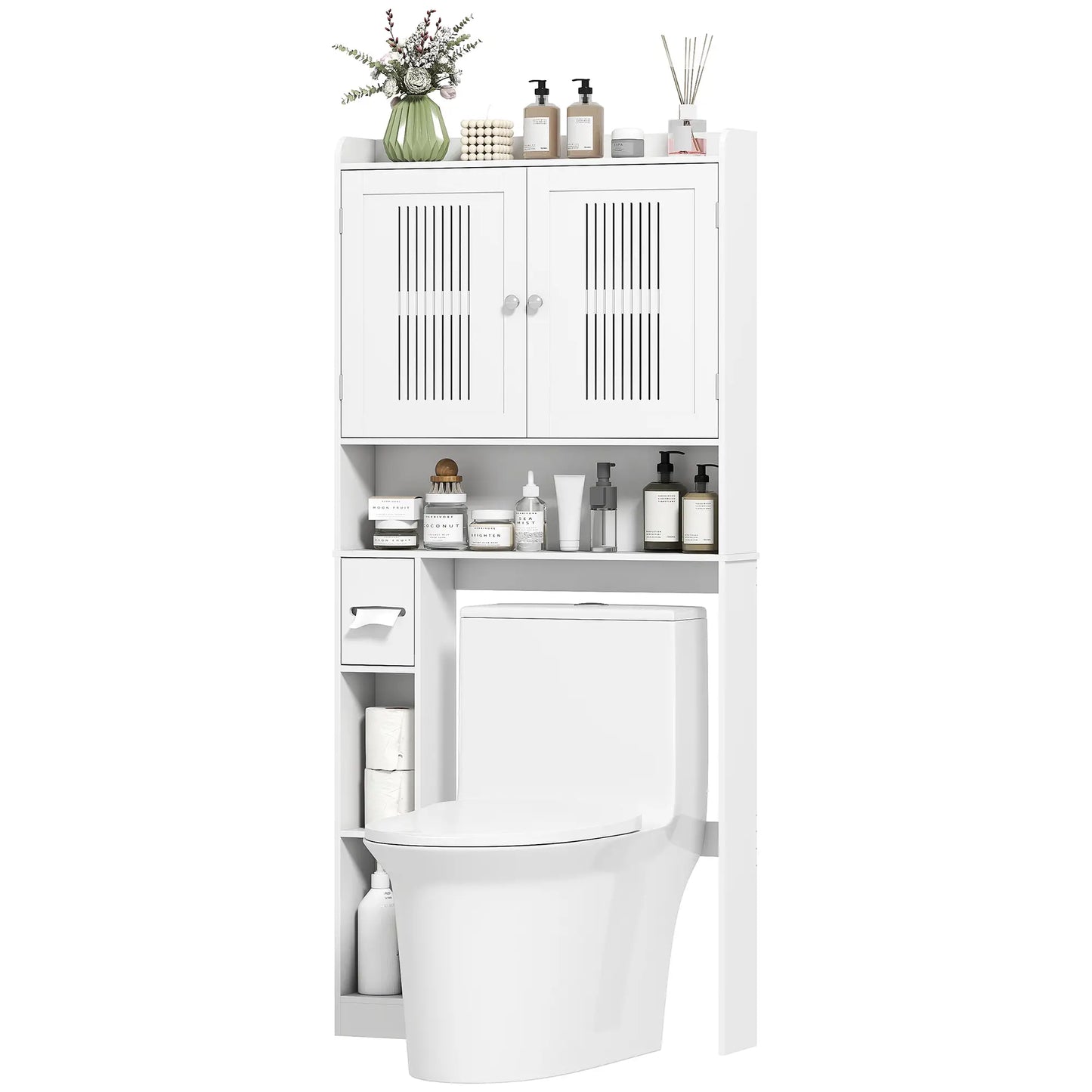 Over Toilet Storage Cabinet, Adjustable Shelf, Toilet Paper Holder Bathroom Cabinets White at Gallery Canada