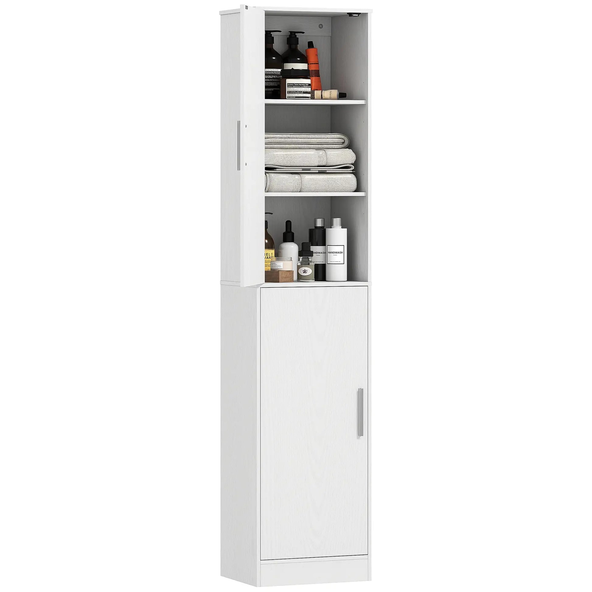 Tall Bathroom Cabinet, Slim Floor Cabinet, 2 Doors, 4 Shelves, White Freestanding Bathroom Cabinets White at Gallery Canada