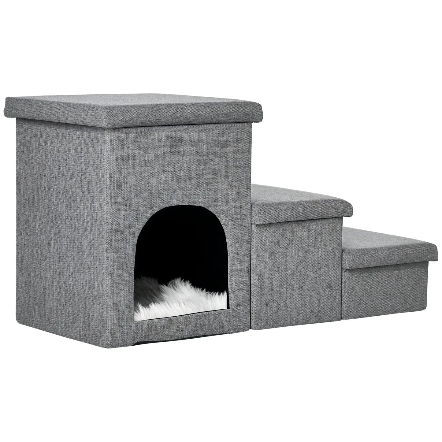 3-Step Dog Ramp with Storage, Washable Plush Cushion Dog Stairs Light Grey at Gallery Canada