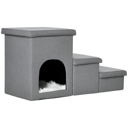 3-Step Dog Ramp with Storage, Washable Plush Cushion Dog Stairs Light Grey at Gallery Canada