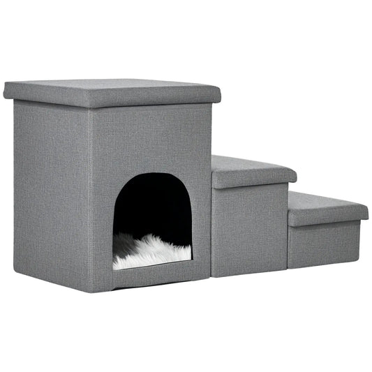 3-Step Dog Ramp with Storage, Washable Plush Cushion Dog Stairs Light Grey at Gallery Canada