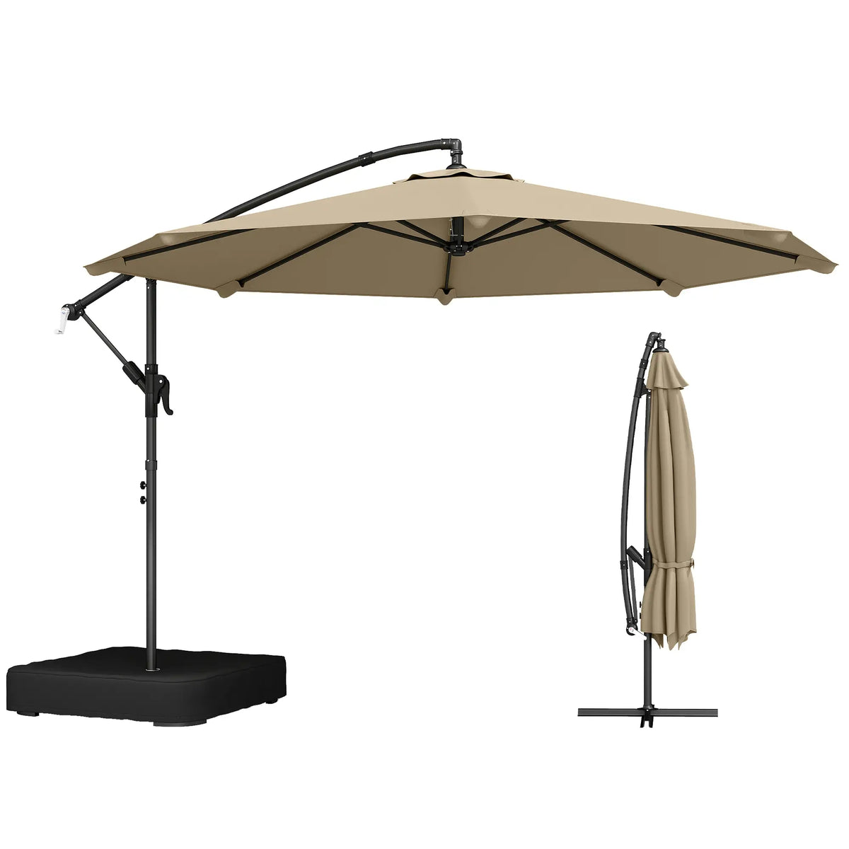 9.6 ft Offset Patio Umbrella, Sandbag, 360° Rotation, Khaki Offset Cantilever Umbrellas Khaki, Black at Gallery Canada