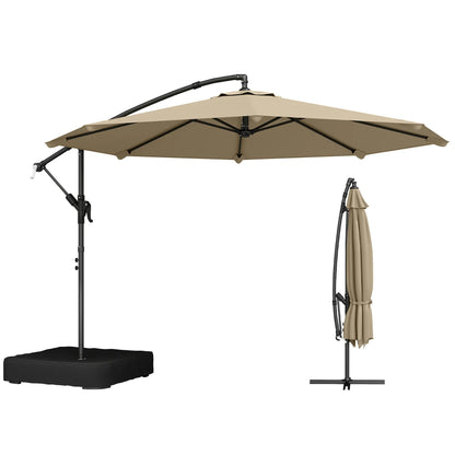 9.6 ft Offset Patio Umbrella, Sandbag, 360° Rotation, Khaki Offset Cantilever Umbrellas Khaki, Black at Gallery Canada