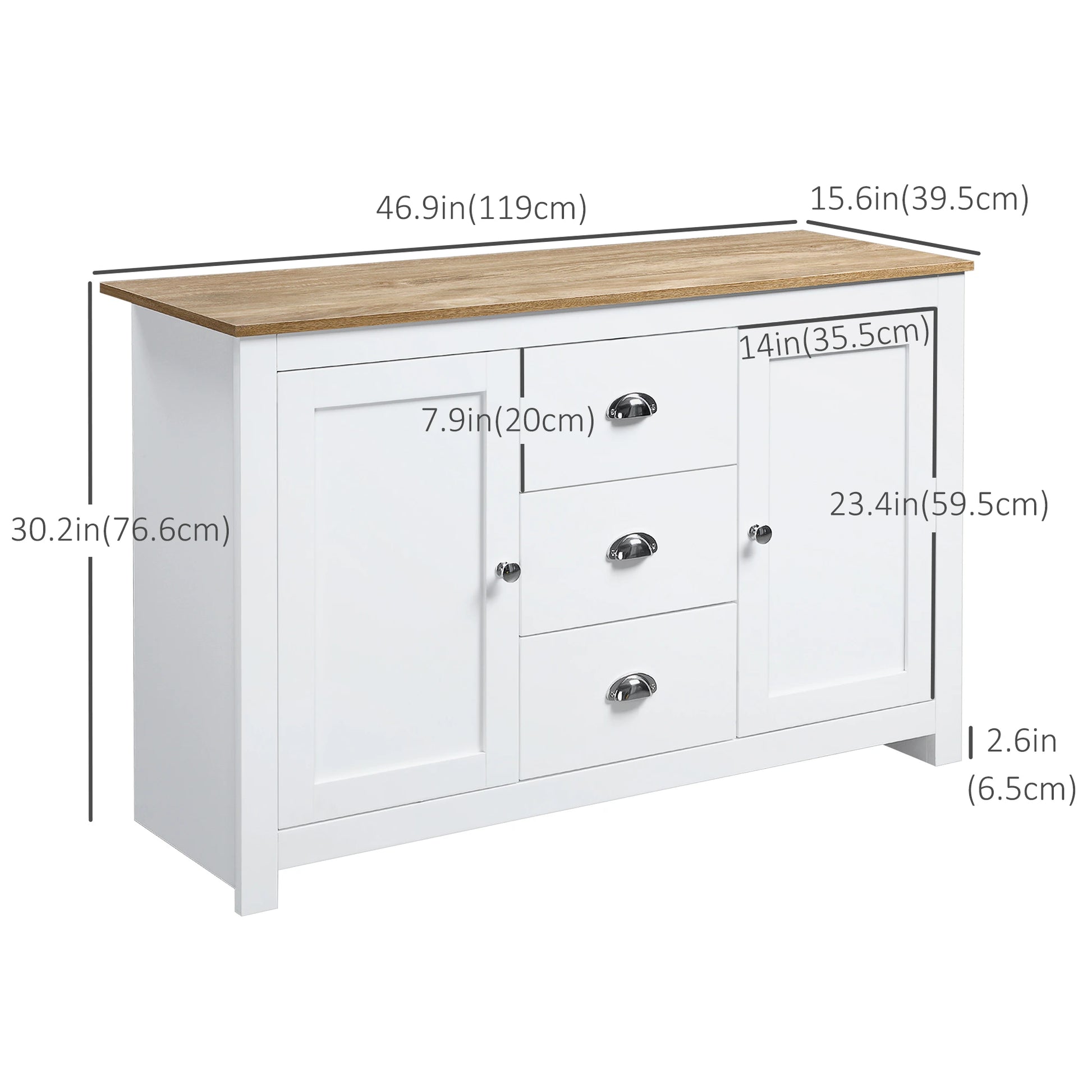 Modern Sideboard Cabinet, Kitchen Buffet with 3 Drawers, Adjustable Shelves, White Bar Cabinets at Gallery Canada