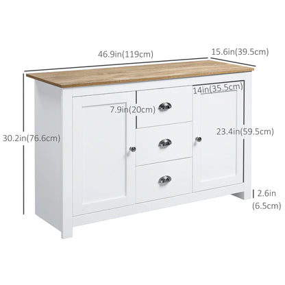 Modern Sideboard Cabinet, Kitchen Buffet with 3 Drawers, Adjustable Shelves, White Bar Cabinets at Gallery Canada
