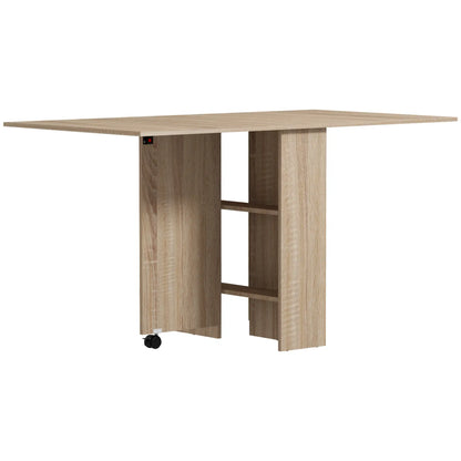 Extendable Dining Table, Collapsible w/ 2-Tier Shelves, Rolling Casters, Nature Wood Dining Tables at Gallery Canada
