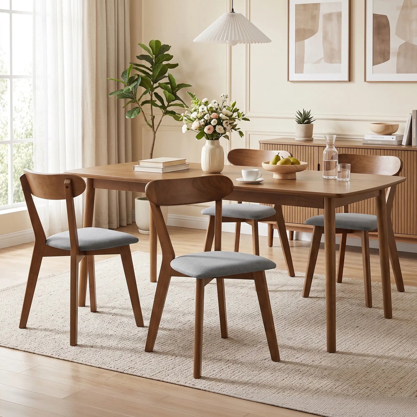 Upholstered Linen Kitchen Chairs, Rubberwood Legs, Set of 4, Grey Brown, Grey Brown Dining Chairs at Gallery Canada