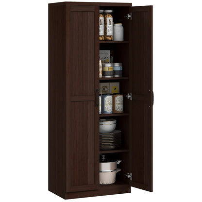 63" Kitchen Storage Cabinet, 5-Tier Pantry with Doors, Adjustable Shelves, Dark Brown Kitchen Pantry Cabinets at Gallery Canada