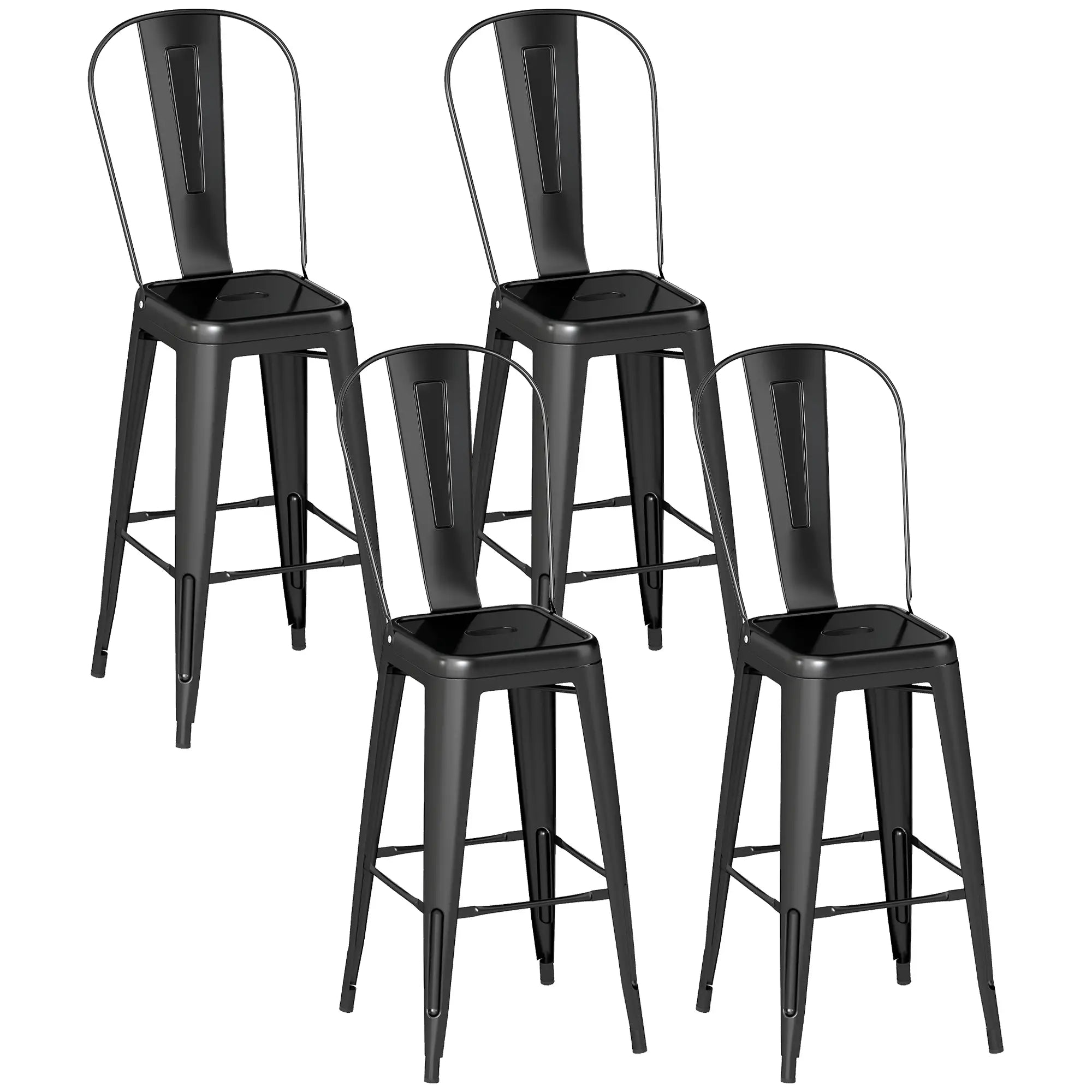 24 Inch Bar Stools, Set of 4, Industrial Kitchen, Black Metal Frame, Black Bar Stools Black at Gallery Canada
