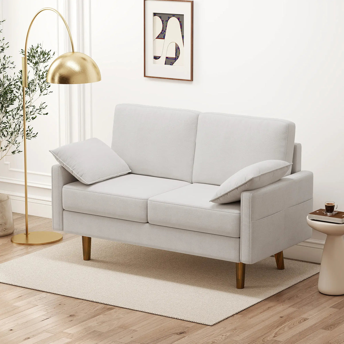 3 Seater Sofa, Velvet Upholstered Couch, Cream White 3-Seater Sofas at Gallery Canada