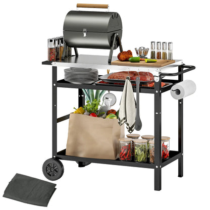 BBQ Stand With Stainless Steel Top, Adjustable Shelf, Hooks, Seasoning Tray Outdoor Grill Carts at Gallery Canada