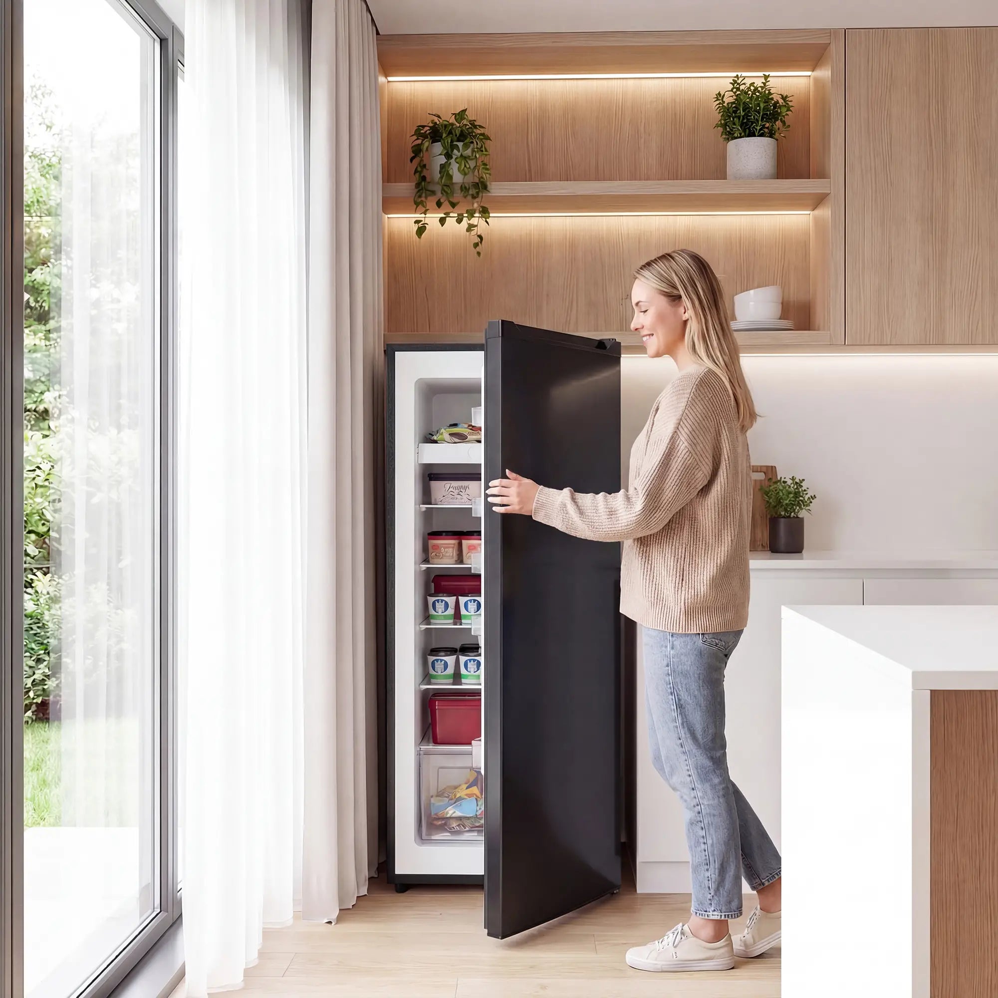 7.0 Cu.Ft Upright Freezer, 6 Adjustable Shelves, Reversible Door, Black Small Kitchen Appliances at Gallery Canada