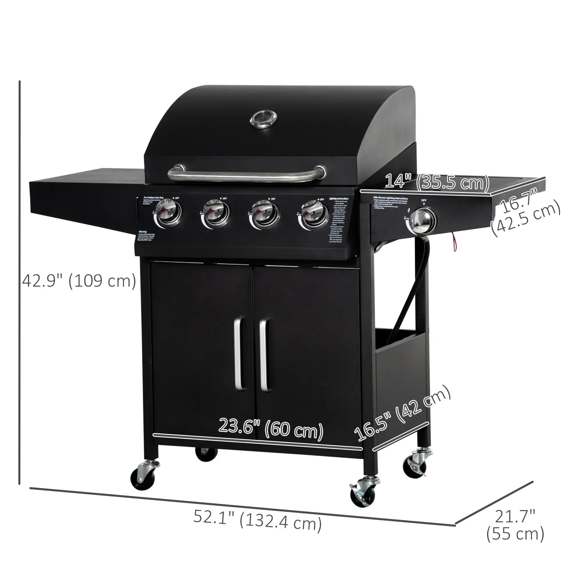 4+1 Burner LP Gas Grill Outdoor BBQ Trolley, Black Propane Gas Grills at Gallery Canada