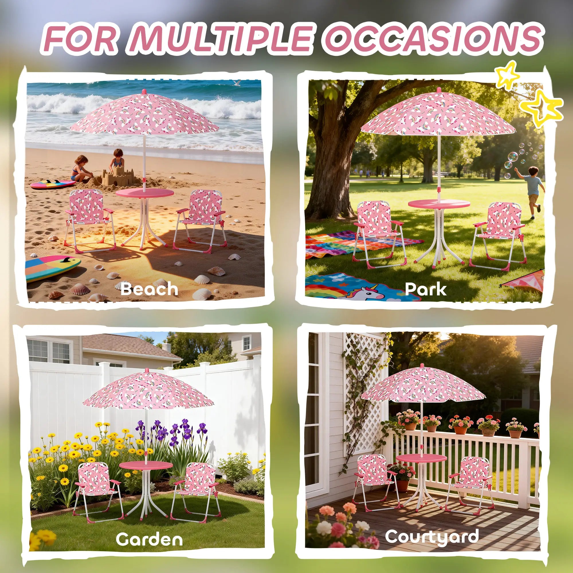 Kids Picnic Table Set, 2 Folding Chairs, Umbrella, Pink Kids Outdoor Furniture at Gallery Canada