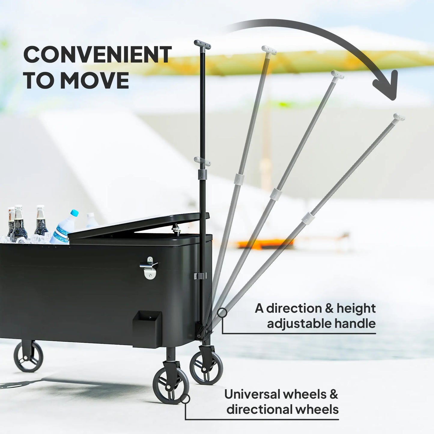 80-Qt Outdoor Cooler Cart, Rolling Ice Chest, Adjustable Handle, Wheels, Black Cooler Boxes at Gallery Canada