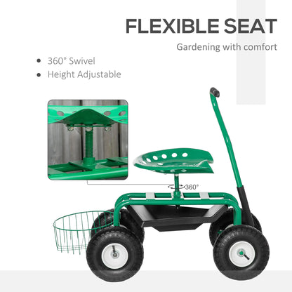 Garden Scooter, Rolling Cart, Adjustable Seat, Tool Tray, Bucket Basket, Green, Black Garden Accessories at Gallery Canada