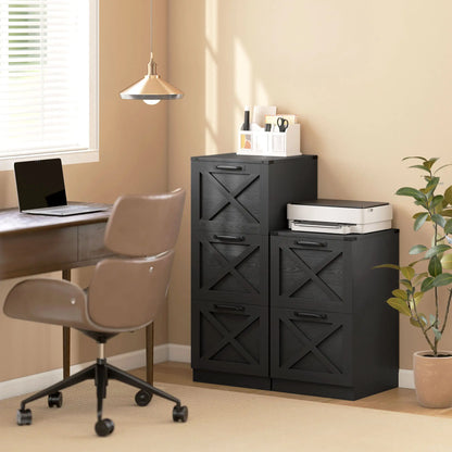 3 Drawer File Cabinet, Vertical Farmhouse, Letter/A4 Size, Black