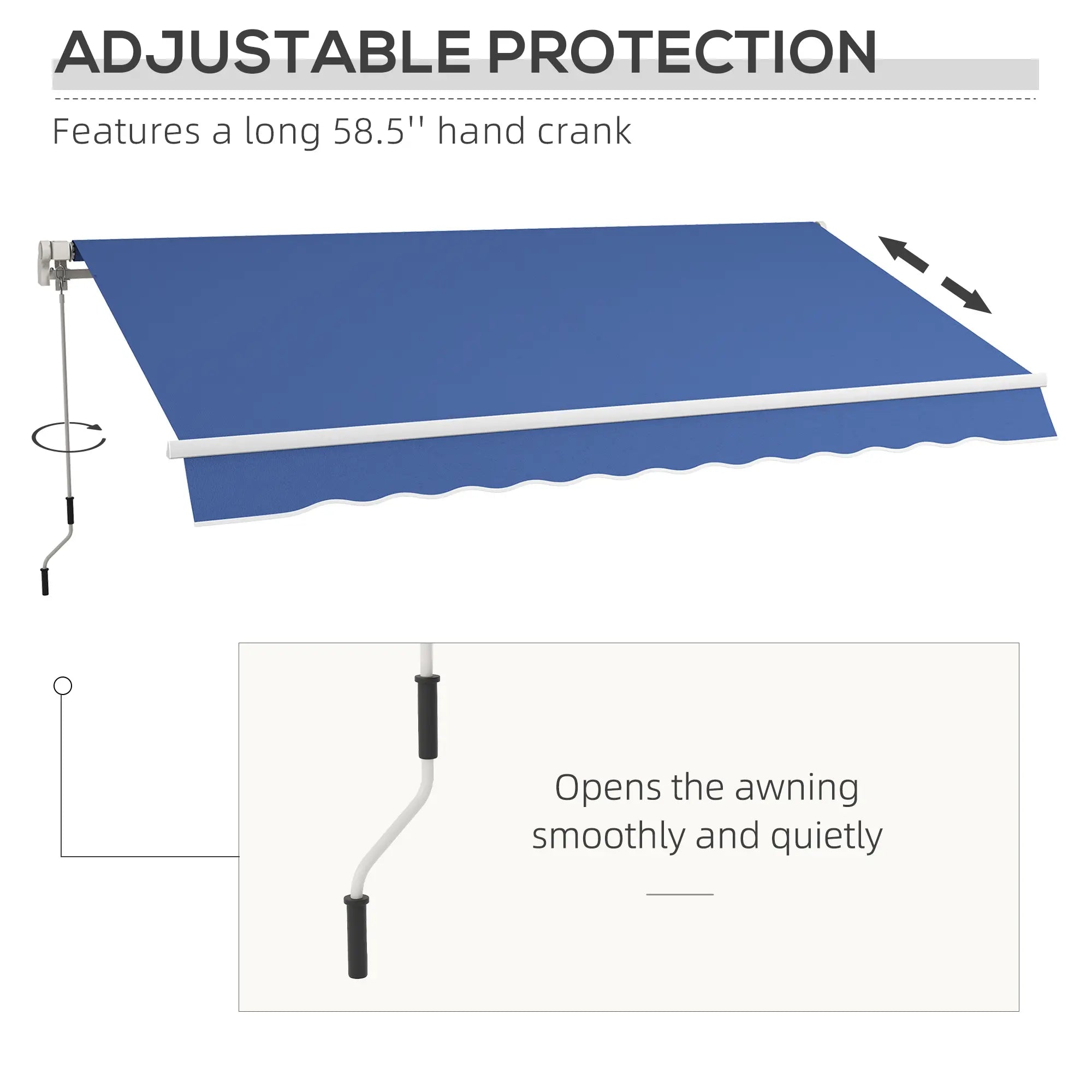 12' x 10' Manual Retractable Awning, Adjustable Sunshade, Dark Blue Patio Awnings at Gallery Canada