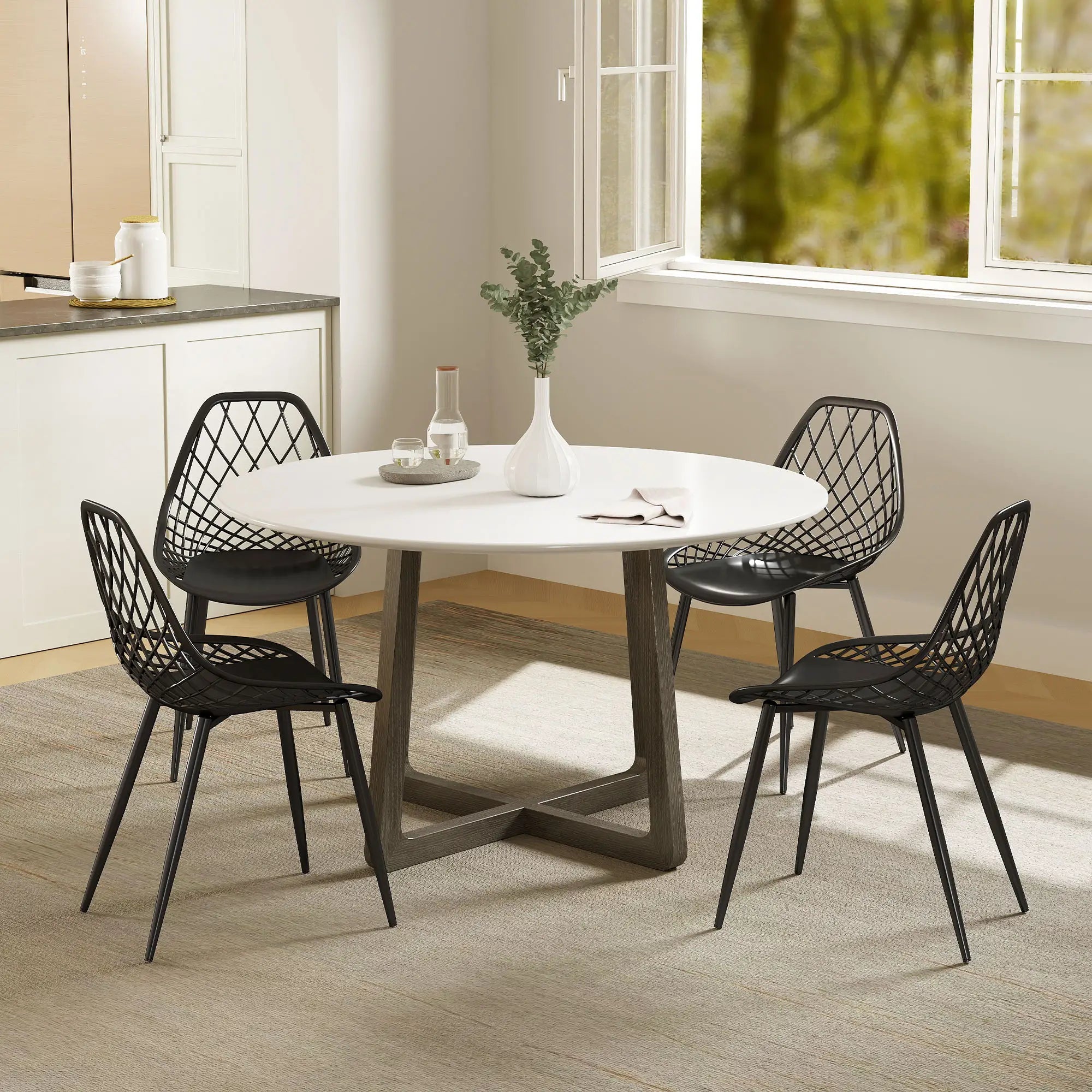 Modern Dining Chairs Set of 4, Plastic Kitchen Chairs with Hollow Backrest and Metal Legs for Living Dining Room, Black Dining Chairs at Gallery Canada