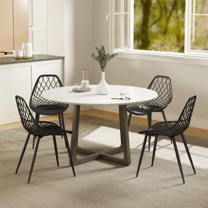 Modern Dining Chairs Set of 4, Plastic Kitchen Chairs with Hollow Backrest and Metal Legs for Living Dining Room, Black Dining Chairs at Gallery Canada