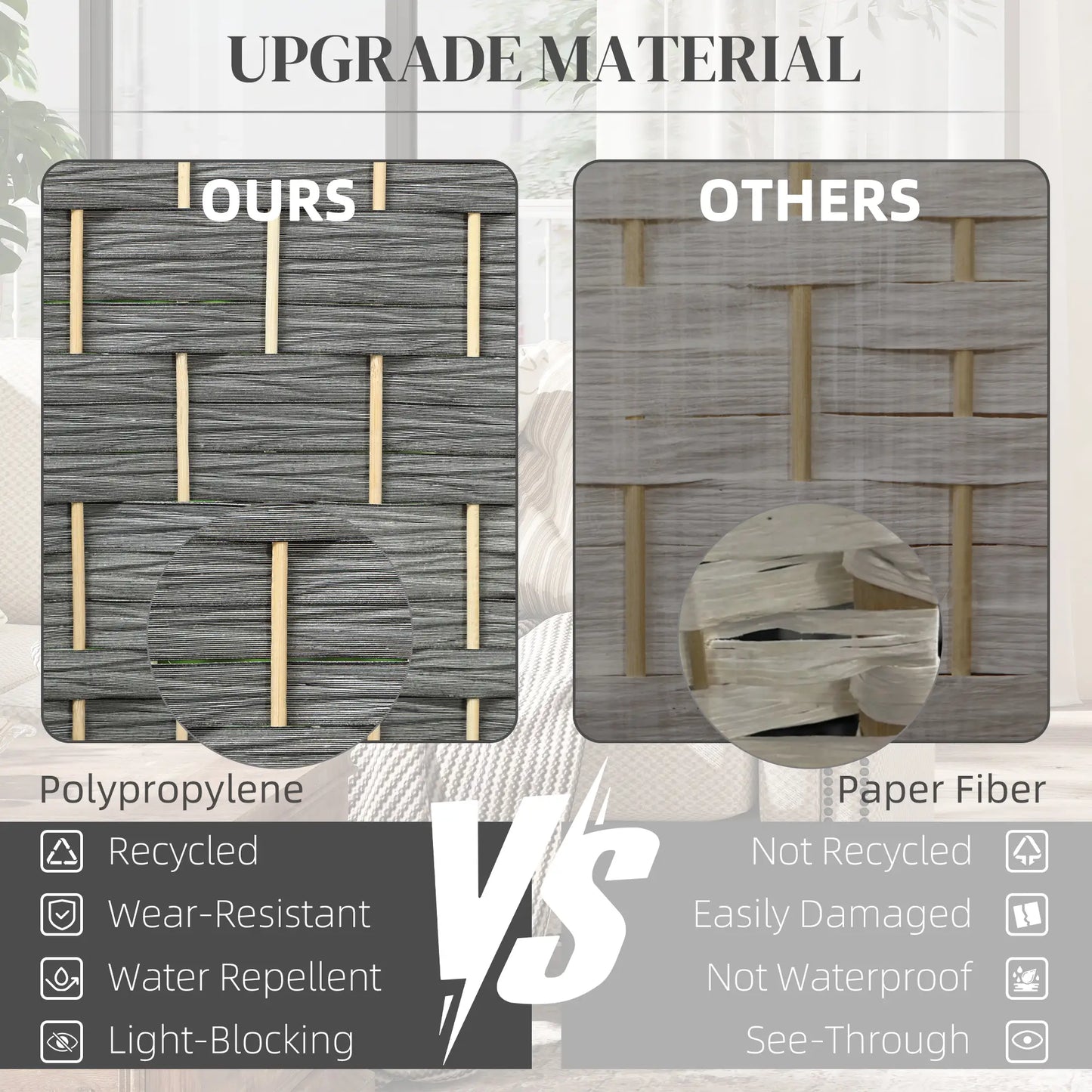 6 FT Privacy Screen, 6 Panel Room Divider With Shelves, Grey