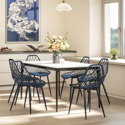 Modern Dining Chairs Set of 4, Plastic with Metal Legs, Blue Dining Chairs at Gallery Canada