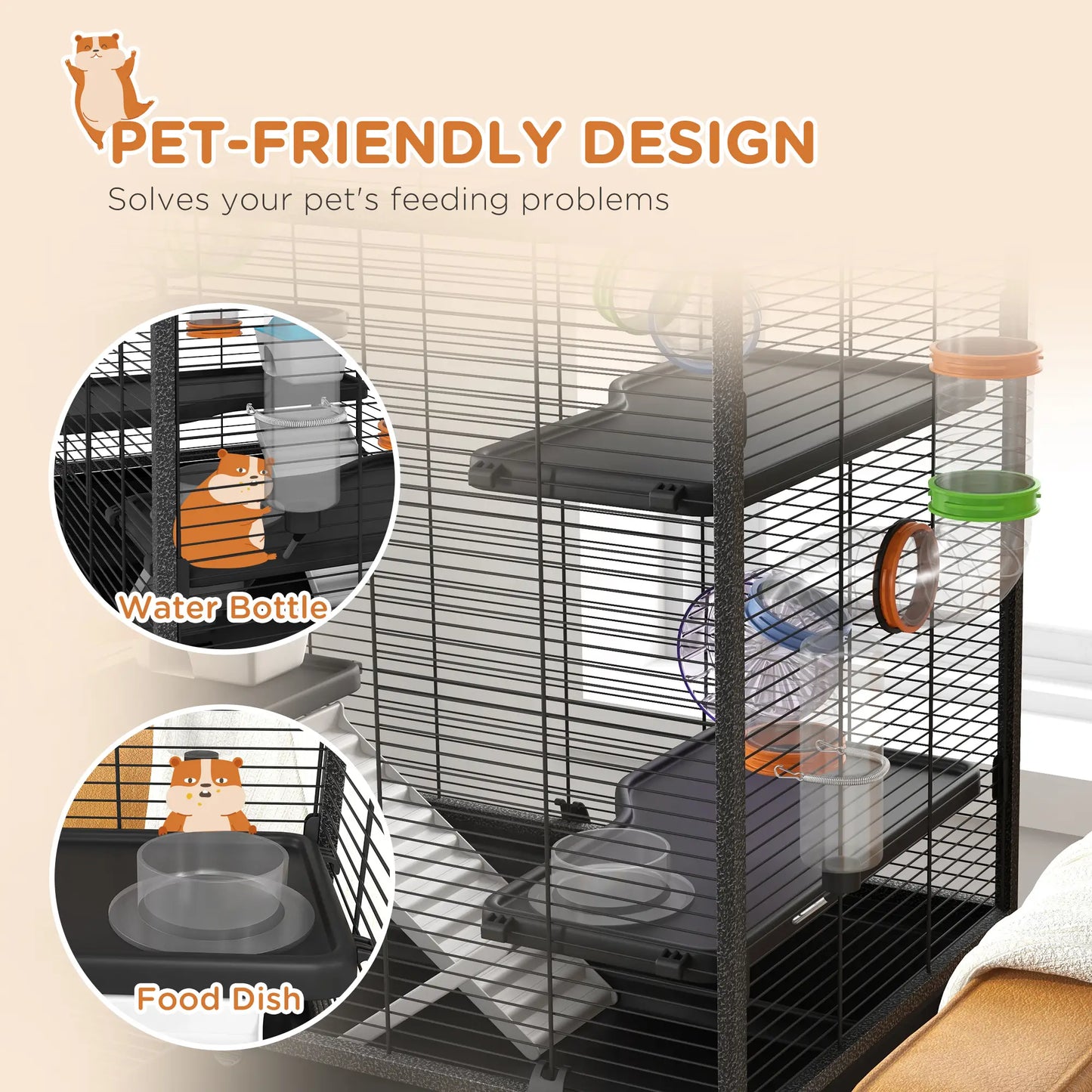 43" Rolling Hamster Cage, Tunnel Tube System, Storage Shelf, Exercise Wheel Hamster Cages at Gallery Canada