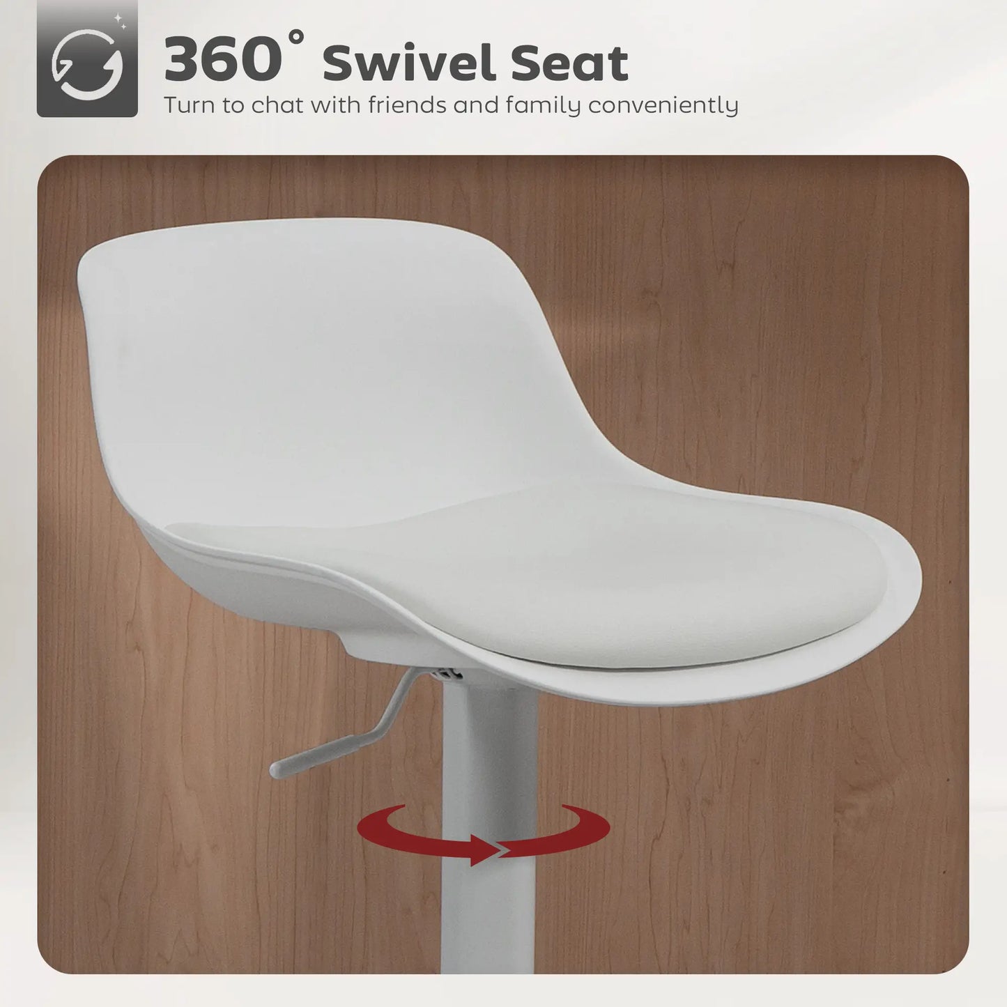 Counter Height Bar Stools Set of 2, Adjustable Swivel PU Leather, White Bar Stools at Gallery Canada