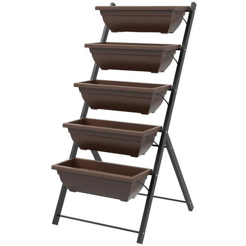 5-Tier Raised Garden Bed, 5 Planter Box, Outdoor Plant Stand, Brown
