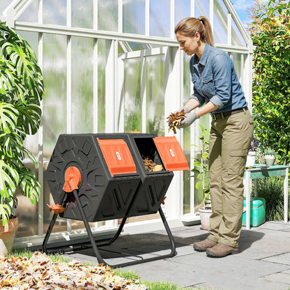 Rotating Composter, Dual Chamber Bin, 34.5 Gallon, Orange Outdoor Compost Bin at Gallery Canada