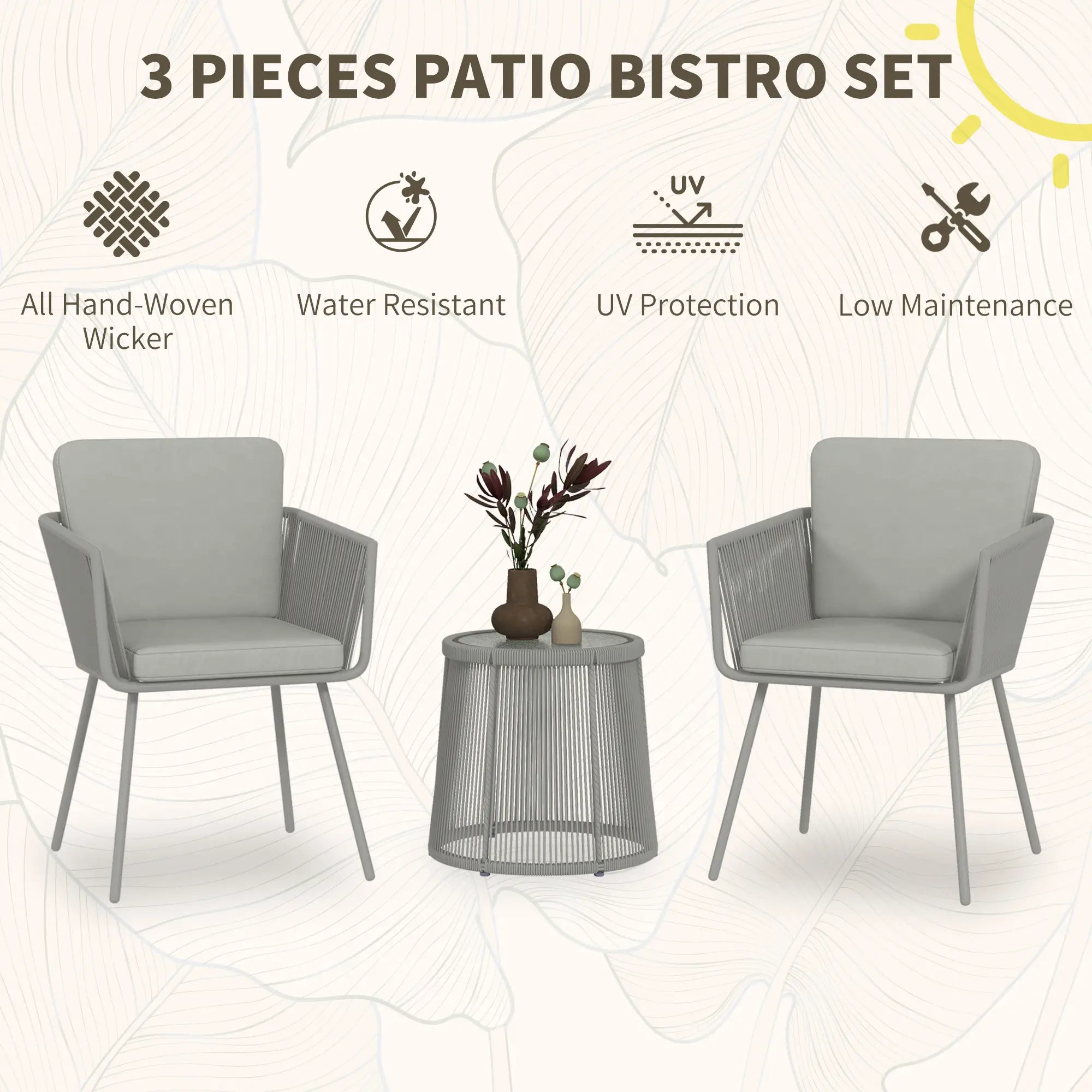 3 Piece Outdoor Bistro Set, Wicker Rattan Furniture, Light Grey Bistro Sets at Gallery Canada