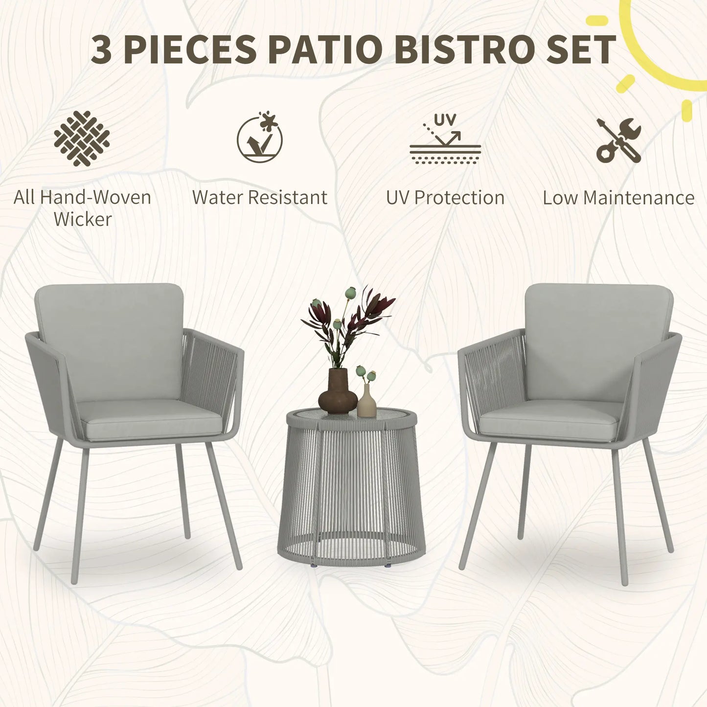 3 Piece Outdoor Bistro Set, Wicker Rattan Furniture, Light Grey Bistro Sets at Gallery Canada