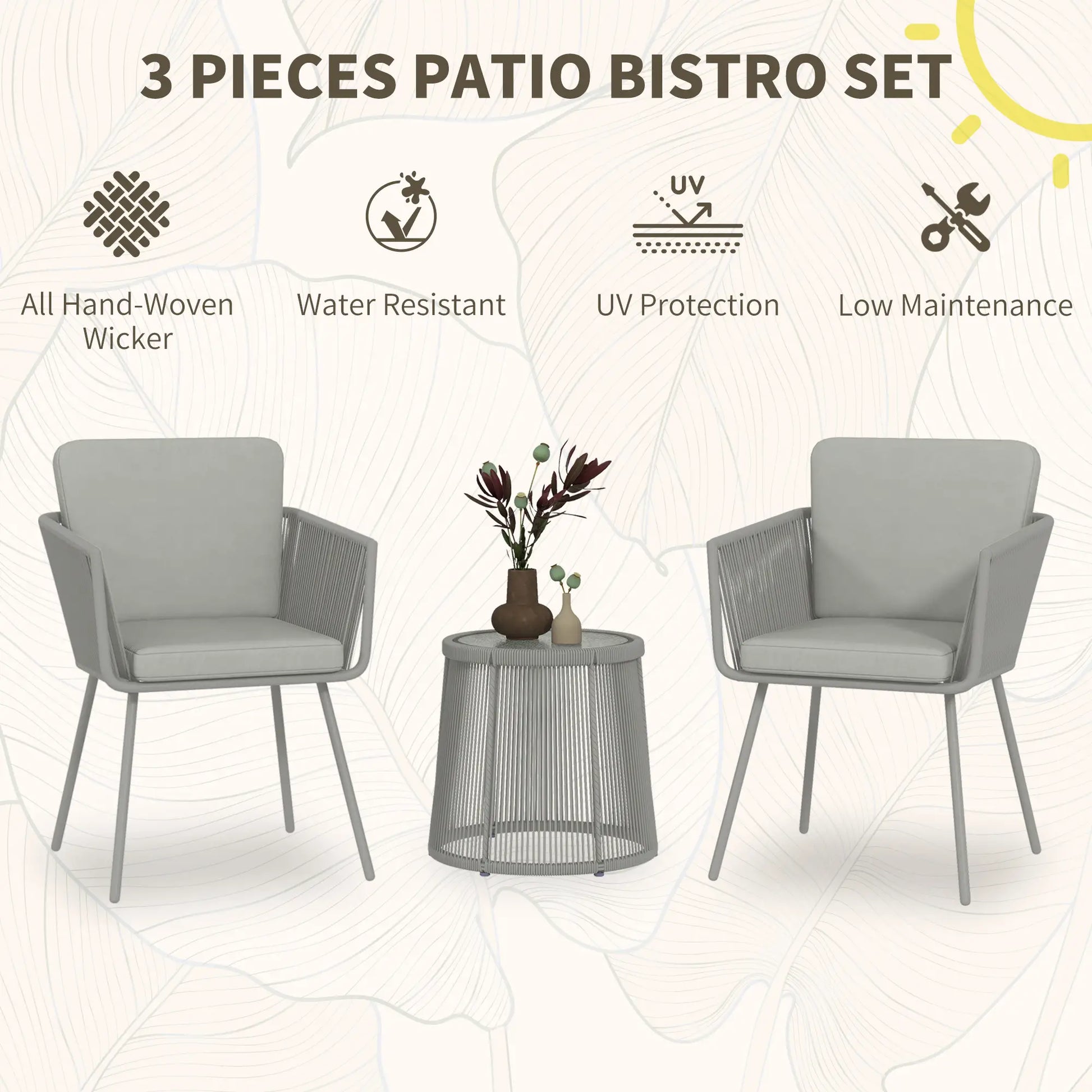 3 Piece Outdoor Bistro Set, Wicker Rattan Furniture, Light Grey Bistro Sets at Gallery Canada