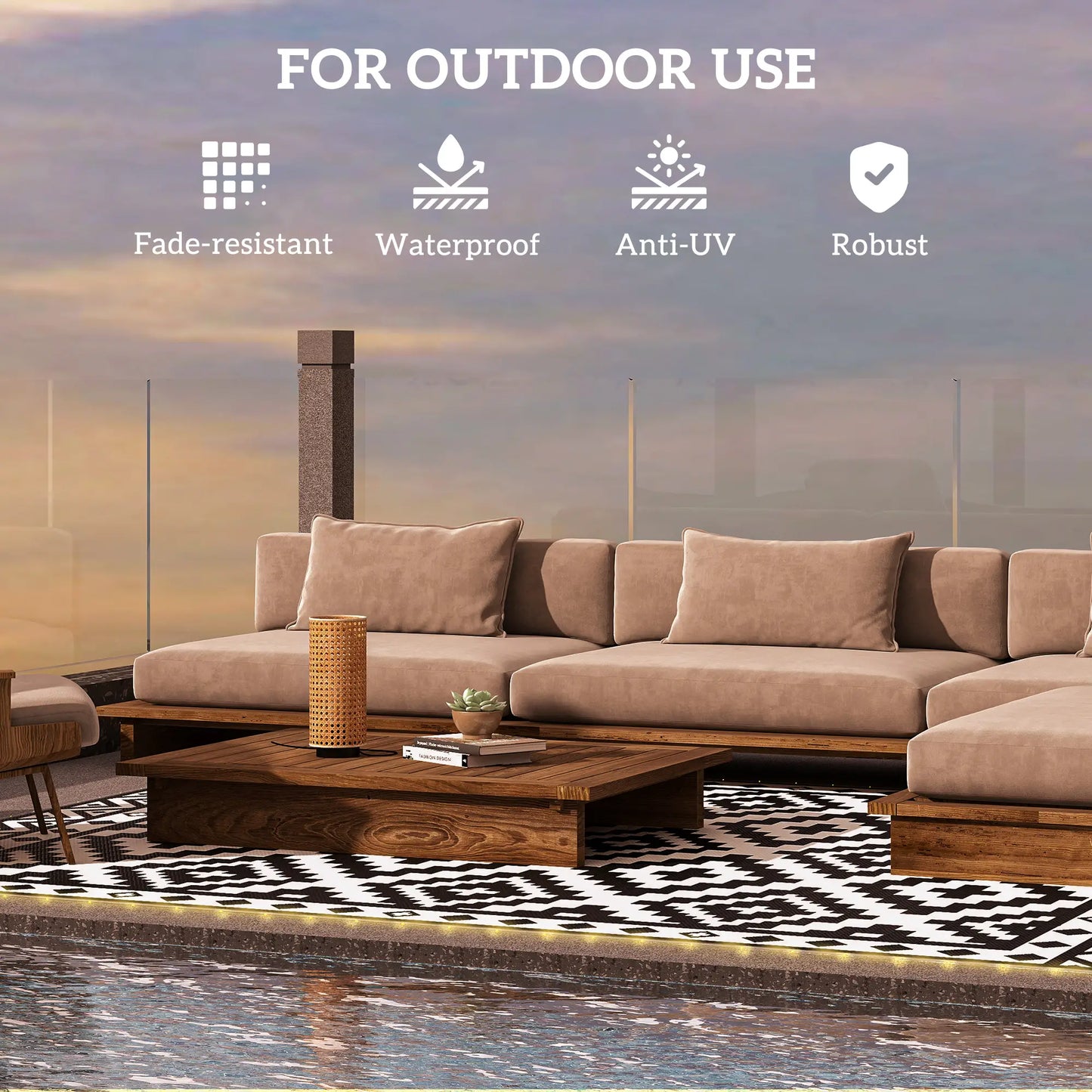 Reversible Plastic Straw Rug, LED Lights, 12' x 9' Outdoor Reversible Rugs at Gallery Canada